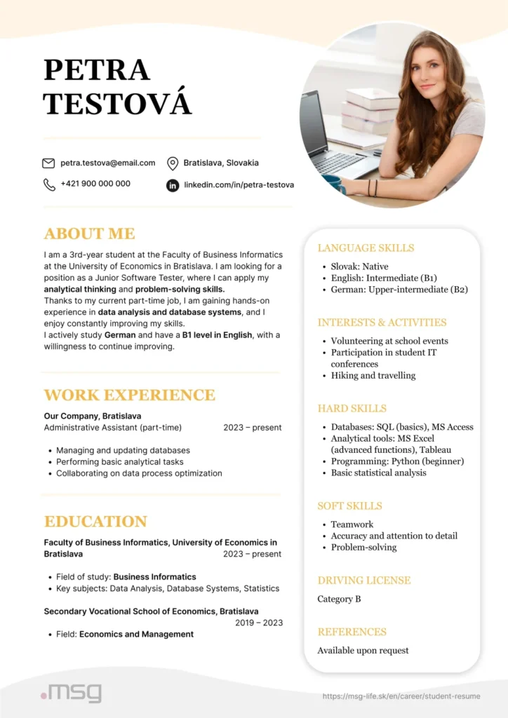 student resume CV example 