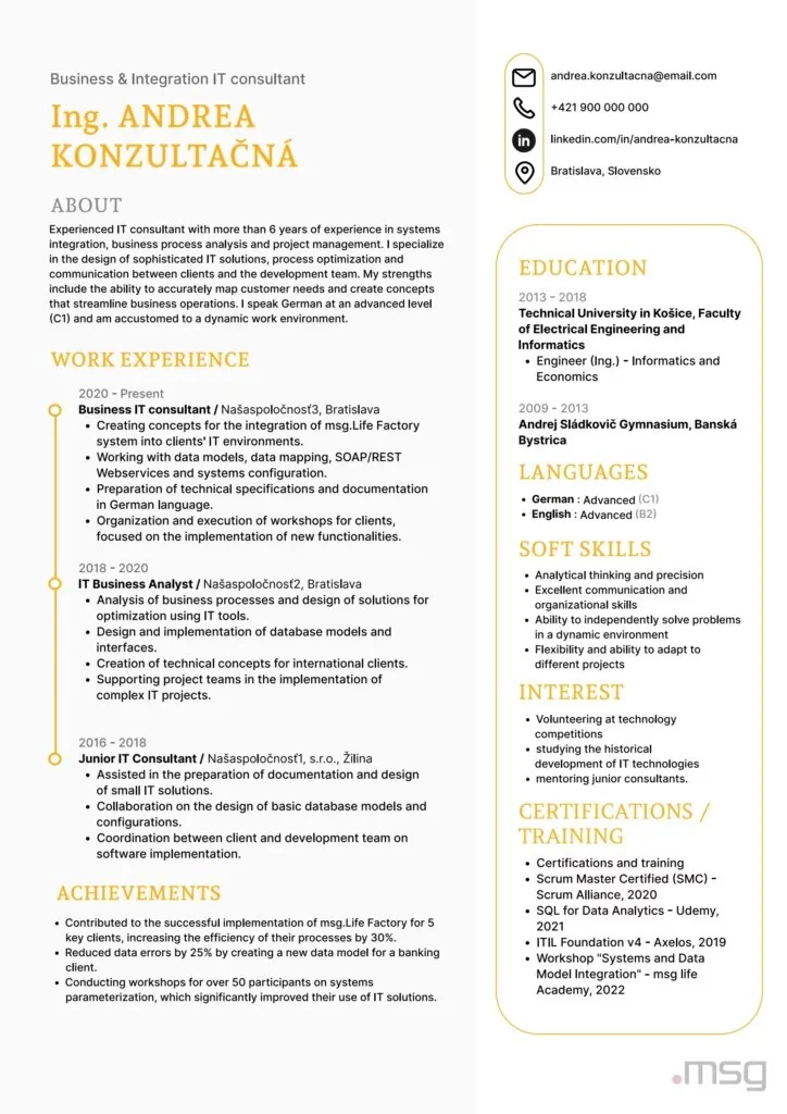 Chronological CV template in English