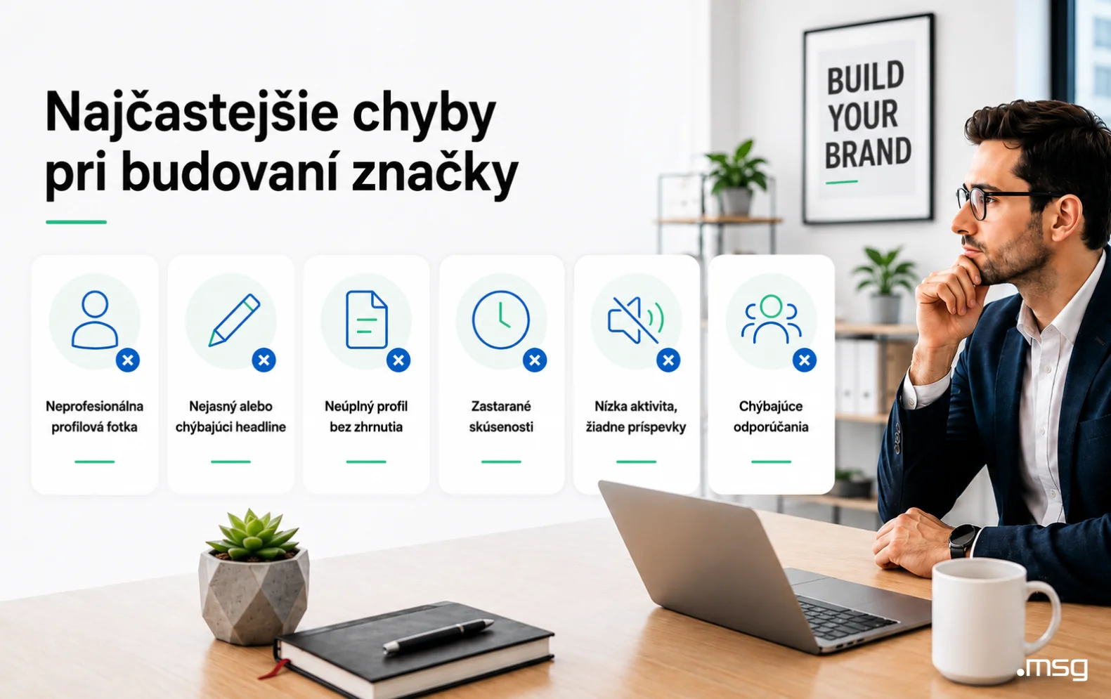 Najčastejšie chyby pri budovaní osobnej značky vrátane neprofesionálneho profilu, nízkej aktivity a chýbajúcich odporúčaní.